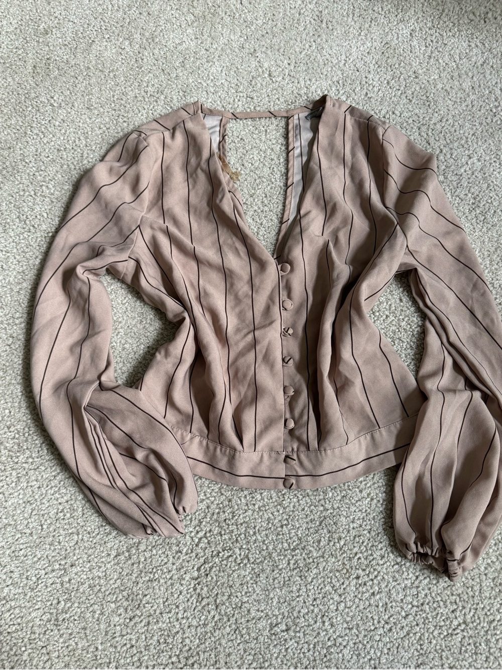 Charlotte Russe Dusty Mauve Button-Front Blouse with Pinstripes